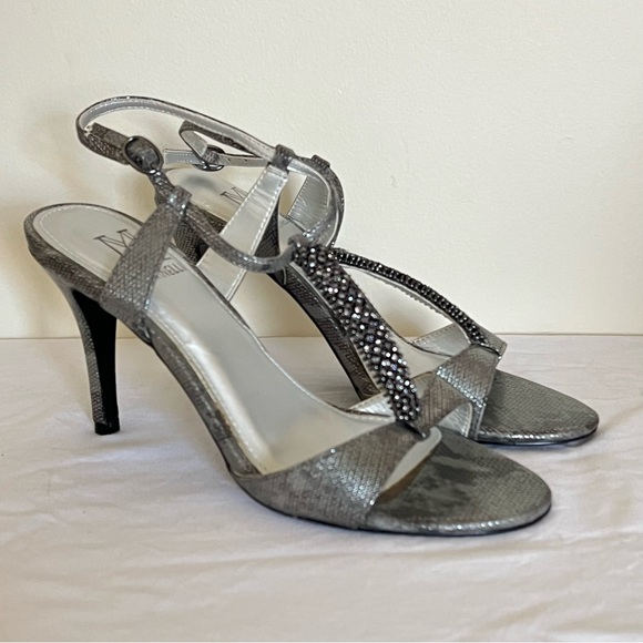 NWB M by Marinelli Gray/Silver Strappy Heels w Rhinestones size Women's 6M - Picture 4 of 10